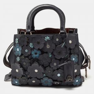 Pre Owned Coach Blue Leather Tea Rose Rogue 25 Tote