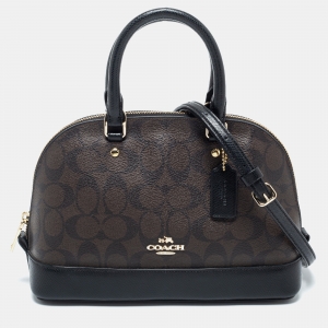 Pre Owned Coach Brown Signature Coated Canvas and Leather Mini Sierra Satchel