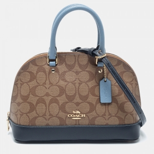 Pre Owned Coach Blue/Brown Signature Coated Canvas and Leather Mini Sierra Satchel