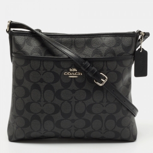 Coach Black Signature Coated Canvas and Leather Crossbody Bag