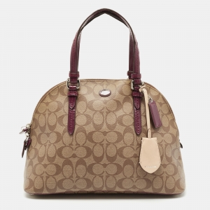 Coach Beige/Purple Signature Coated Canvas and Leather Peyton Dome Satchel 
