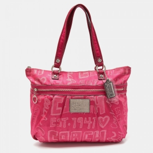 Coach Pink Signature Canvas and Patent Leather Poppy Laura Secret Admirer Tote
