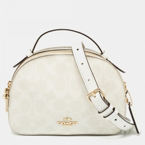 Pre Owned Coach Off White Signature Coated Canvas Serena Satchel