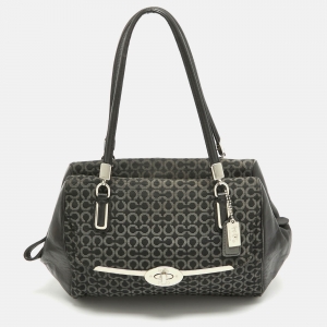 Coach Black Op Art Fabric and Leather Madison Madeline Satchel