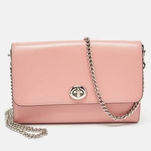 Coach Pink Leather Ruby Chain Clutch