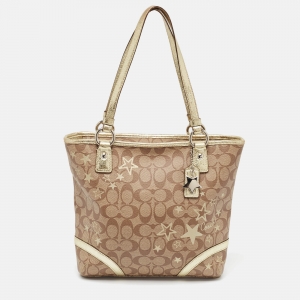 Coach Beige/Gold Signature Coated Canvas and Leather Heritage Star Tote