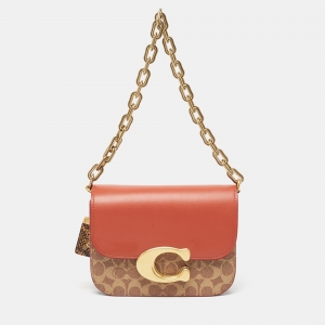 Coach Brown/Beige Signature Coated Canvas, Python Embossed and Leather Idol Bag