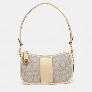 Pre Owned Coach Beige Signature Canvas and Leather Swinger 20 Bag