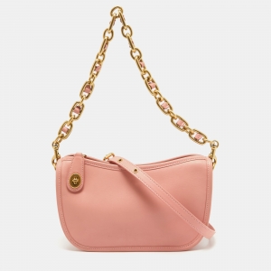 Pre Owned Coach Pink Leather Swinger Crossbody Bag