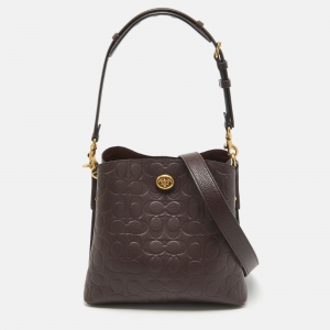 Coach Burgundy Signature Embossed Leather Willow Shoulder Bag
