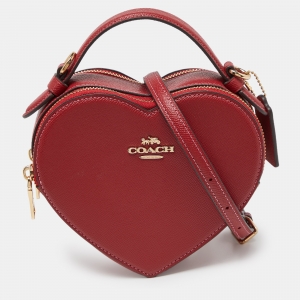 Pre Owned Coach Red Leather Heart Convertible Crossbody Bag