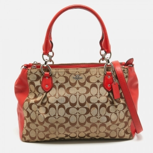 Coach Red/Beige Signature Canvas and Leather Large Christie Caryall Tote