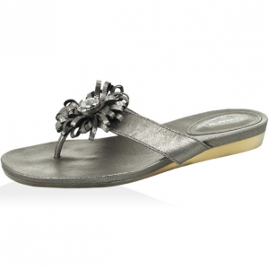 Coach Silver Metallic Skye Flower Thong Sandals Size 36.5