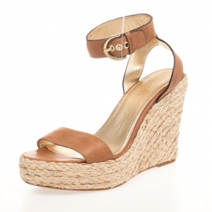 Coach Brown Leather Espadrilles Gracyn Wedges Sandals Size 40
