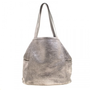 Cole Hann Metallic Grey Leather Reversible Tote