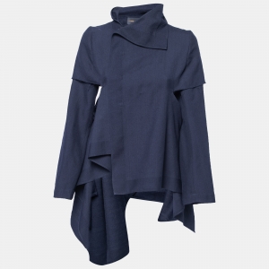 Comme des Garcons Navy Blue Side Slit Distressed Asymmetrical Jacket S