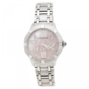Concord Pink Mother of Pearl Diamond Petal Inlay Stainless Steel Saratoga 0320304 Women's Wristwatch 31 mm