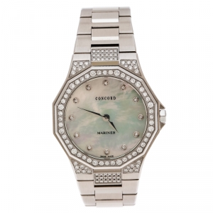 Concord Mother of Pearl Stainless Steel Diamond Mariner 14 E6 1850.1 S Women's Wristwatch 30 mm
