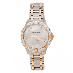Concord Mother of Pearl Stainless Steel Rose Gold CVC Coated Diamonds Saratoga 0320169 Women's Wristwatch 31 mm