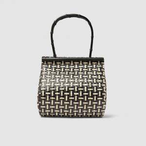 Cult Gaia Black Via Woven Straw and Bamboo Tote Bag