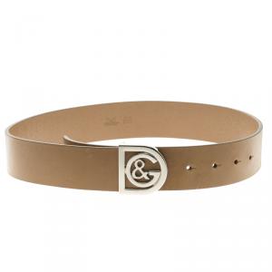 Pre Owned D&G Brown Leather Buckle Belt 70cm