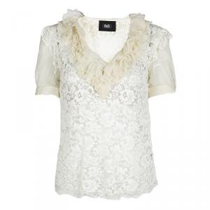 D&G Cream Lace Ruffle Trim Blouse M