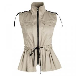 D&G Khaki Cotton Ruffle Tie Detail Zip Front Vest S