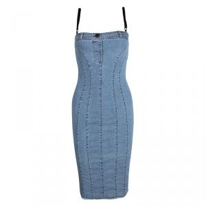 D&G Indigo Washed Denim Fringed Bottom Vintage Bodycon Dress S