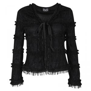 D&G Black Cutout Lace Embellished Tie Detail Jacket S
