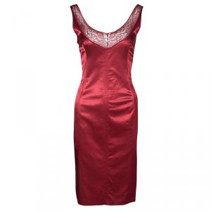 D&G Red Lace Neckline Detail V-Neck Sleeveless Dress L