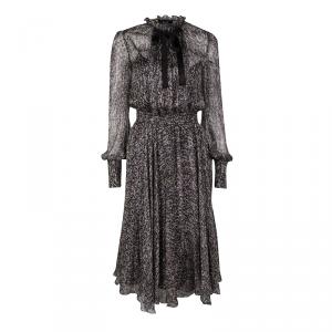 Pre Owned D&G Sequin Printed Silk Chiffon Long Sleeve Midi Dress S