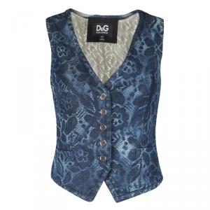 D&G Indigo Printed Washed Denim Lace Back Detail Waist Coat S