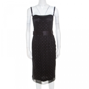 D&G Black Crystal Embellished Tulle Belted Bustier Dress M