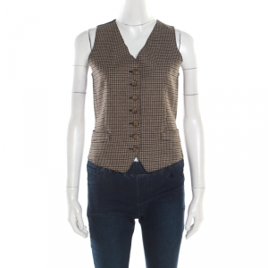 D&G Beige Houndstooth Pattern Frayed Trim Detail Waistcoat M