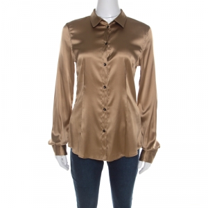 D&G Beige Silk Satin Long Sleeve Button Front Shirt M 