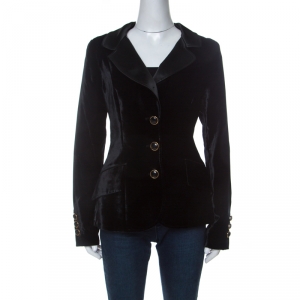 D&G Black Velvet Contrast Satin Lapel Detail Classic Blazer L 