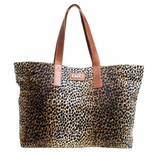 Pre Owned D&G Brown Leopard Print Canvas Shopper Tote
