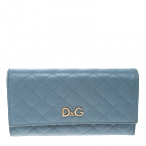 Pre Owned D&G Baby Blue Quilted Leather Tri Fold Continental Wallet