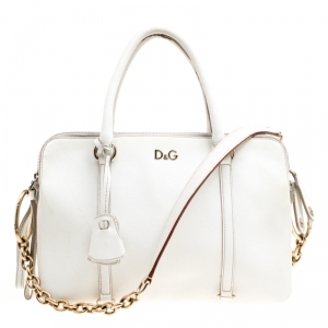 Pre Owned D&G White Leather Triple Shoulder Bag
