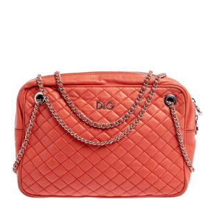 D&G Coral Orange Quilted Leather Lily Glam Shoulder Bag