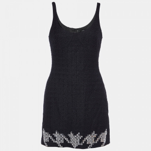 David Koma Black Tweed Houndstooth Crystal Embellished Mini Dress M