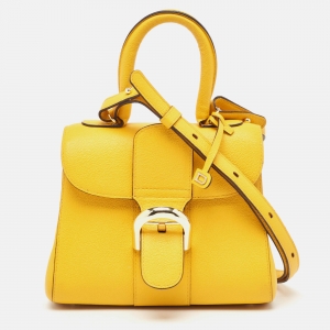 Delvaux Mustard Leather Mini Le Brillant Top Handle Bag