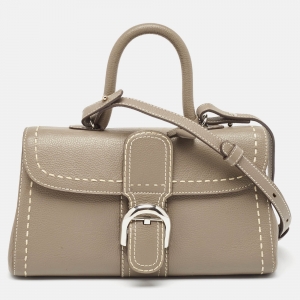 Delvaux Grey Leather Mini Brillant East/West Top Handle Bag