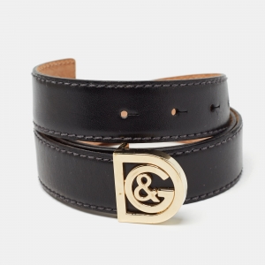 D&G Black Leather DG Logo Buckle Belt 95CM