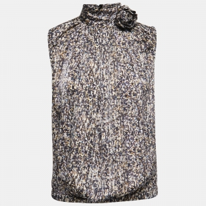 D&G Multicolor Sequin Printed Silk High Neck Sleeveless Top S