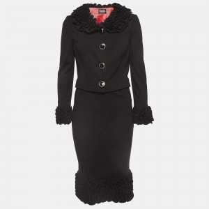 D&G Vintage Black Wool Ruffled Skirt Top Set M