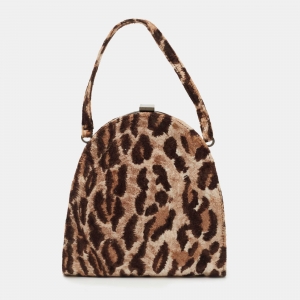 D&G Brown Leopard Print Velvet Frame Clutch Bag 