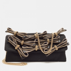 D&G Black Fabric Bow Embellished Flap Chain Clutch