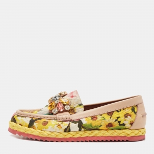 Dolce & Gabbana Multicolor Brocade Fabric And Leather Crystal Embellished Espadrille Loafers Size 38