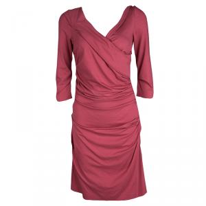 Pre Owned Diane Von Furstenberg Fuschia Rose Pink Knit  Ruched Bentley Dress M